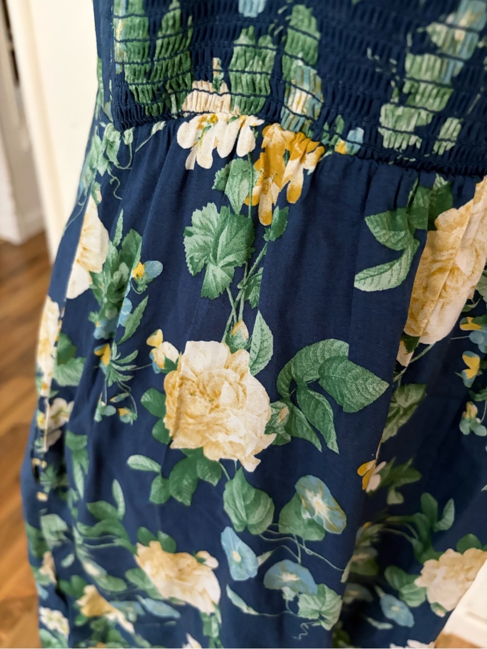 Navy Yellow Roses Floral Tie-Shoulder Mini Dress, NWT, Medium - Picture 9 of 11